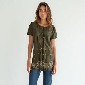 Pink adobe dress cotton embroidered M